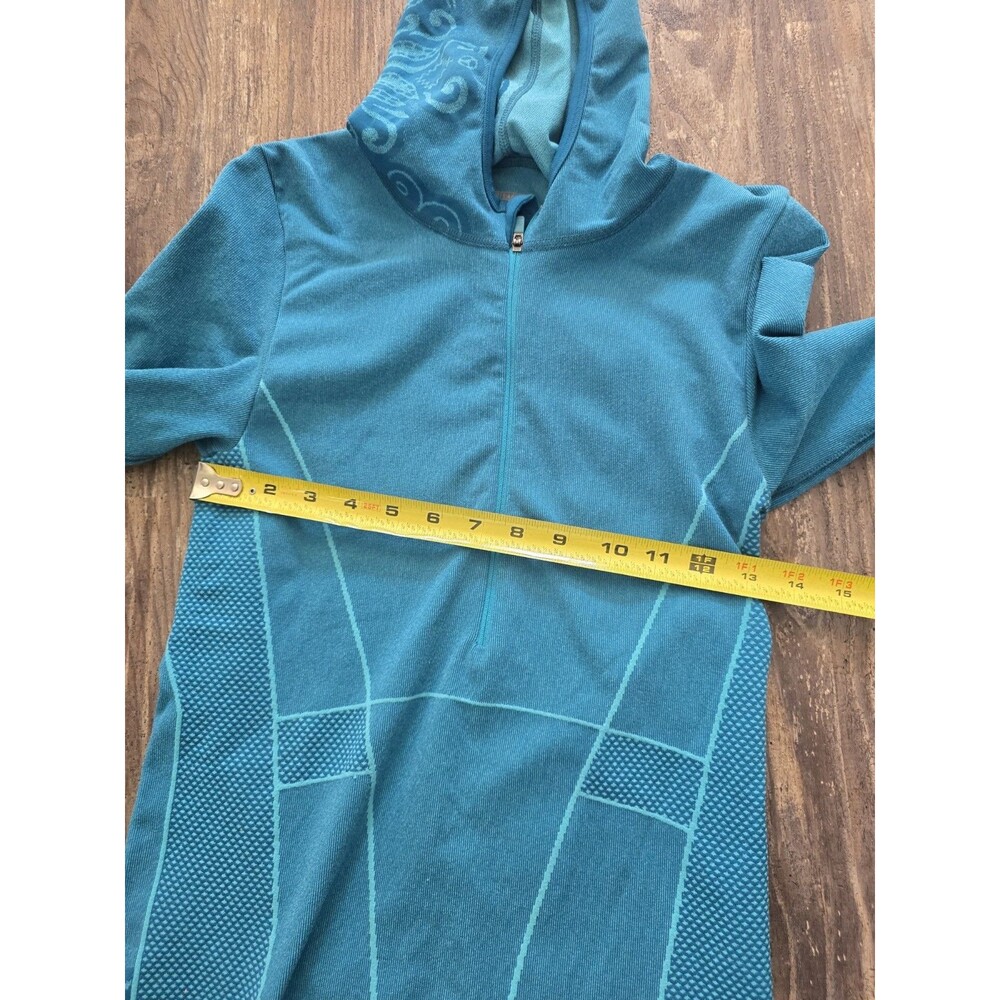 Athleta Teal Hooded Zip Up Jacket Size Large Paisley Mesh Thumb Holes Activewear - Picture 4 of 5